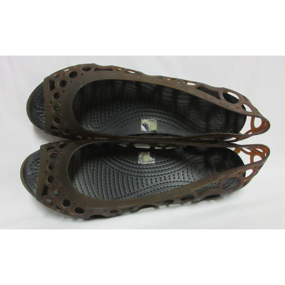 Crocs Adrina Womens Peep Toe Flats Size 9 Bronze Cutout Slip on Jelly Shoes - Picture 4 of 8